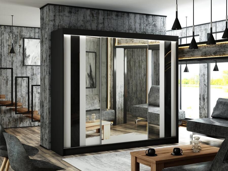 Maxi Maja OÜ Como zwarte schuifkast + wit front + zwarte lacobel 250 Arton