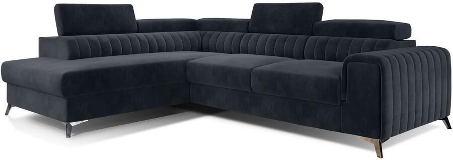 Maxi Maja OÜ Hoekbank L links donkergrijs comfortabele hoekbank breedte 278 cm 4-zits opklapbare hoekbank met opbergruimte voor beddengoed grote slaapfunctie fluwelen stof verstelbare hoofdsteunen