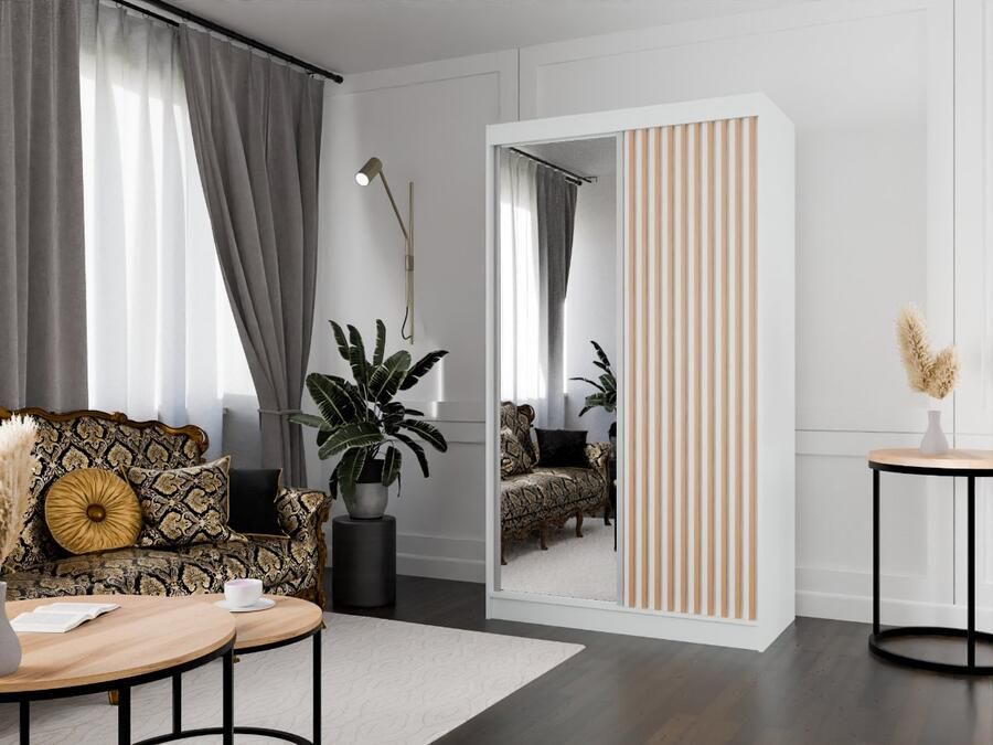 Maxi Maja OÜ Kledingkast met witte lamellen + spiegel 120 Arton