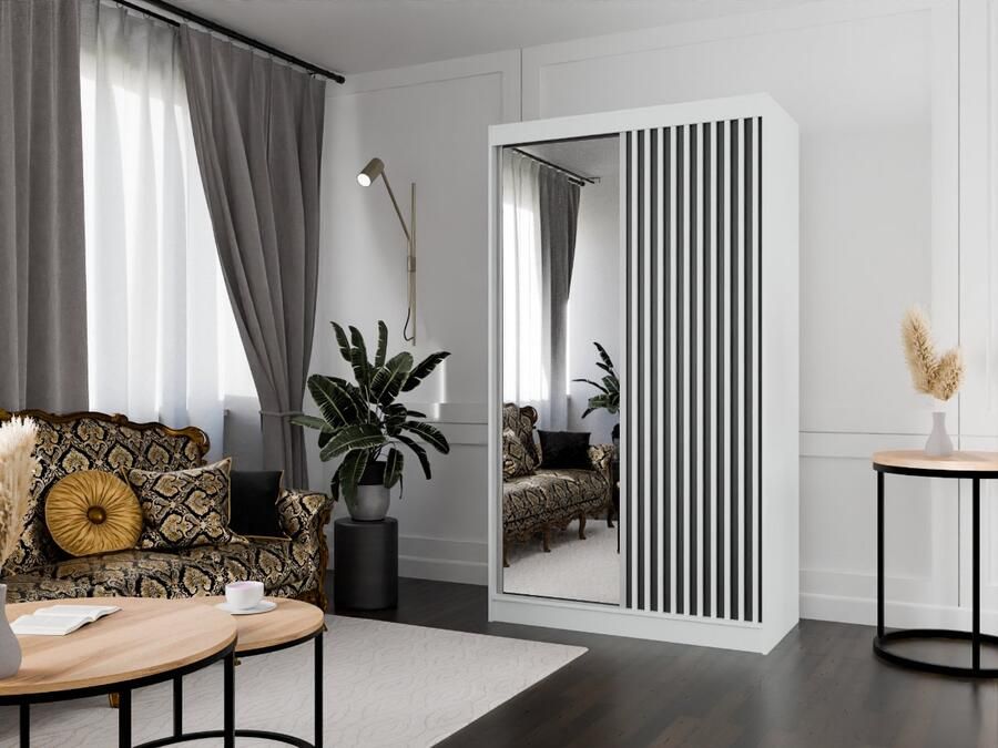 Maxi Maja OÜ Kledingkast met zwart-witte latten + spiegel 120 Arton