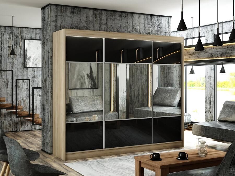 Maxi Maja OÜ Rico schuifkast Sonoma eiken + zwarte lacobel 250 Arton