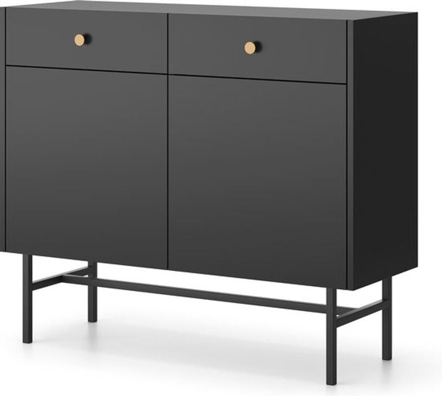 Maxi Maja OÜ Zwarte ladekast met deuren en lades 2 stuks moderne stijl met metalen poten en goudkleurige handvatten