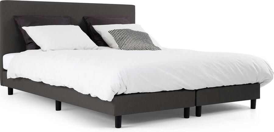 Maxi Cisano Boxspring 160x200 cm Gestoffeerde Boxspring met Matras Bed met Pocketvering Matras Antraciet Tweepersoonsbed