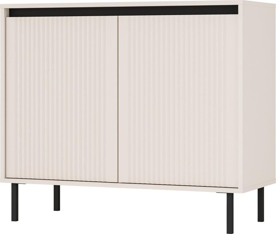 Maxi Osaka ladekast 100 cm 2 lades zandbeige met metalen poten en geribbelde fronten