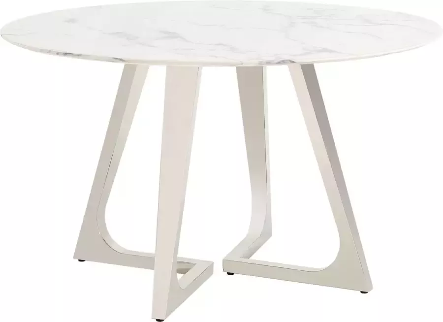 Maxicomfy Ronde Eettafel Marmeren Blad Zilverkleurige Poten