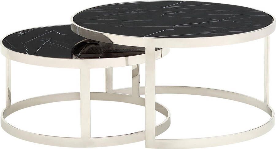 Maxicomfy Set van 2 kleine tafels salontafel met zwarte blad van marmer