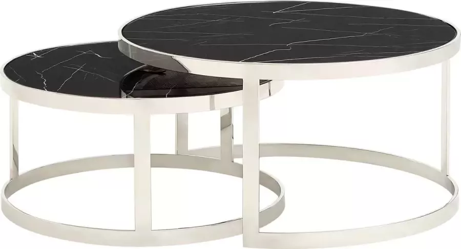 Maxicomfy Set van 2 kleine tafels salontafel met zwarte blad van marmer