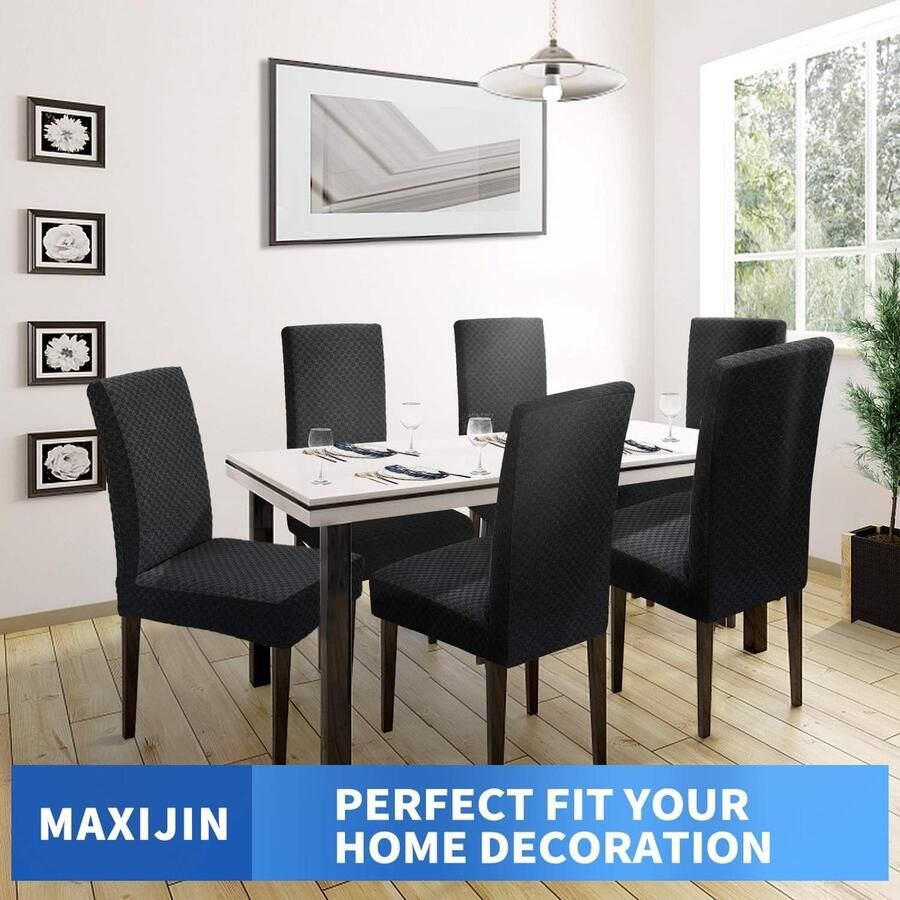 MAXIJIN Nieuwste Jacquard eetkamerstoelhoes stretch eetkamerparsons stoel hoes afneembare stoel meubels beschermhoezen voor eetkamer hotel keuken ceremonie (zwart 4)