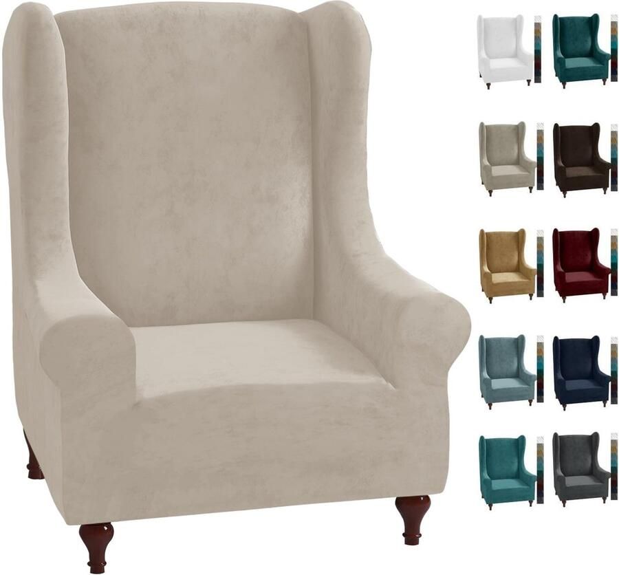 MAXIJIN Stretch Fluwelen Fauteuil Hoes 1 Stuk Zacht Stijlvol Pluche Oorsteunhoezen Dik Fluweel met Elastische Rug (Schommelstoel Kaki)