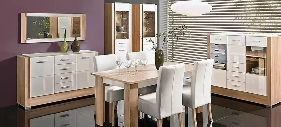 Maxima House CARMELO Dressoir Commode Kast Hoogglans Wit Sonoma Eiken 137 x 91 x 53 cm