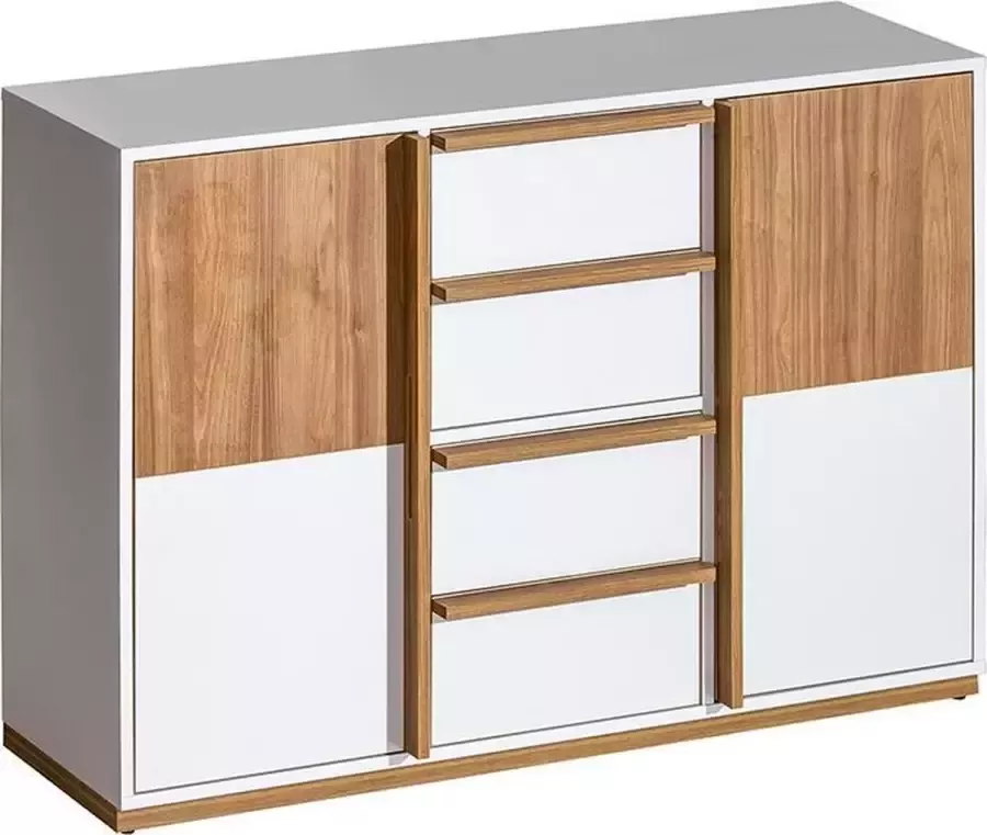 Maxima House EVADO Dressoir 2 Commode Wit Walnoot Eiken 83 x 80 x 38 cm