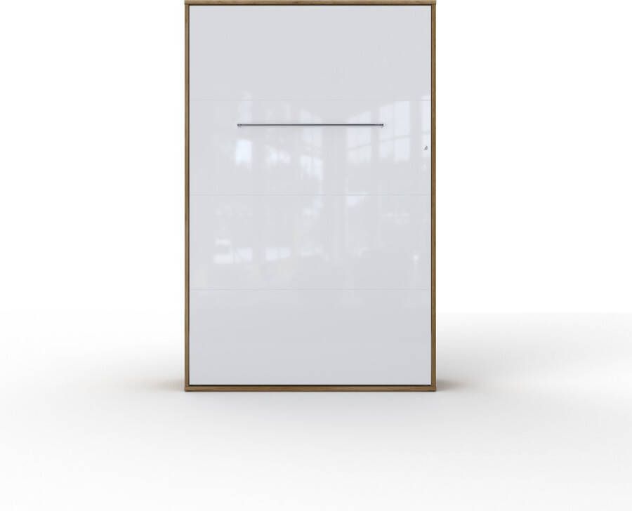 Maxima House INVENTO 02 Elegance Verticaal Vouwbed Logeerbed Opklapbed Bedkast Country Eiken Hoogglans Wit 200x120 cm