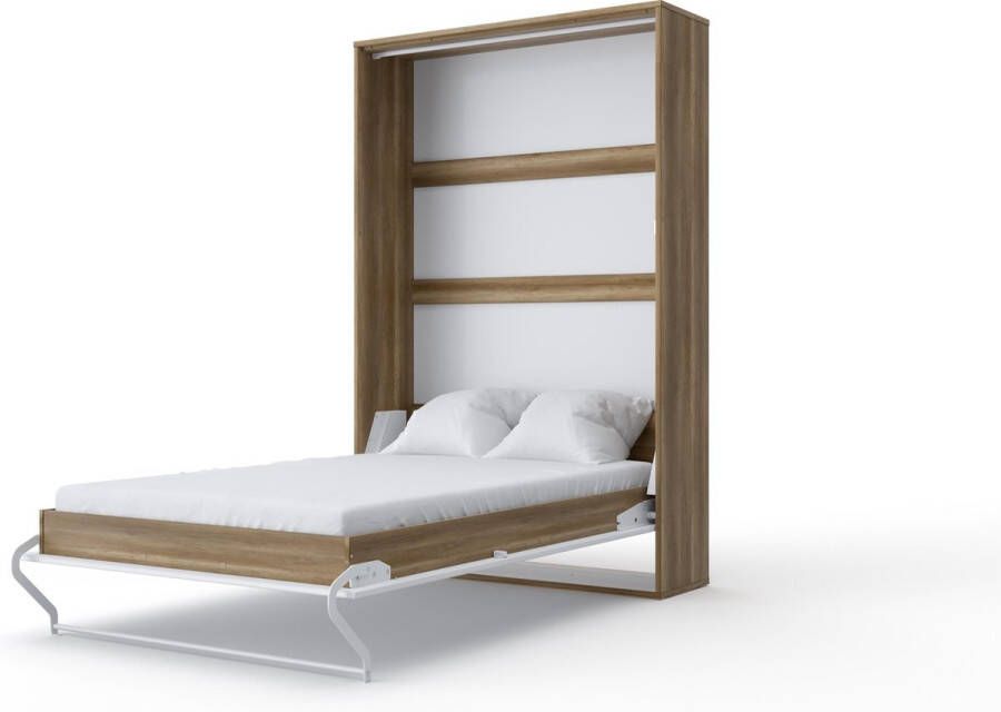 Maxima House INVENTO 02 Verticaal Opklapbed Logeerbed Vouwbed Bedkast Modern Design Hoogglans Wit Country Eik 200x120 cm