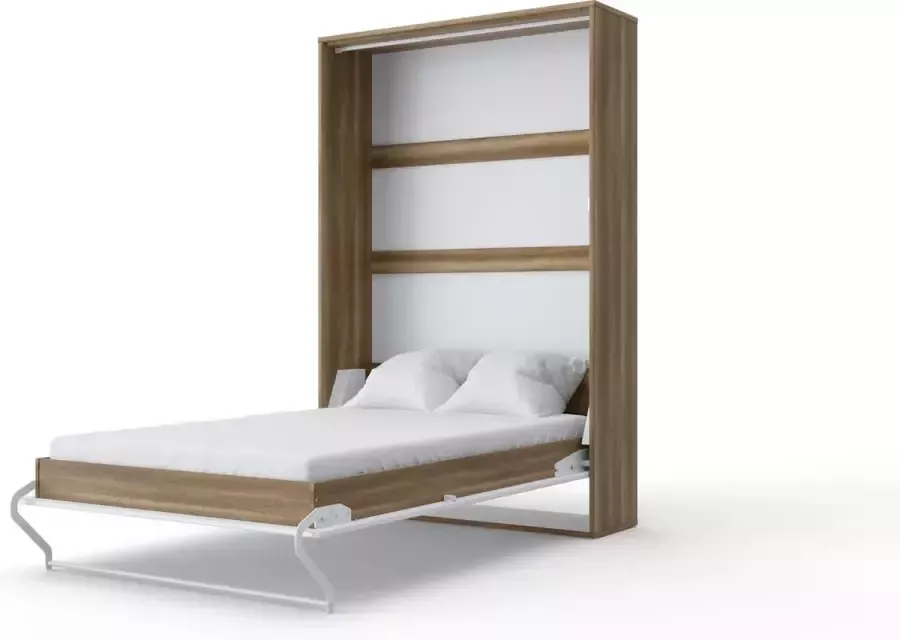 Maxima House INVENTO 02 Verticaal Opklapbed Logeerbed Vouwbed Bedkast Modern Design Hoogglans Wit Country Eik 200x120 cm