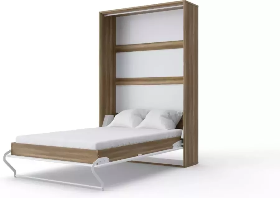 Maxima House INVENTO 02 Verticaal Vouwbed Logeerbed Opklapbed Bedkast Modern Design Country Eik Mat wit 200x120