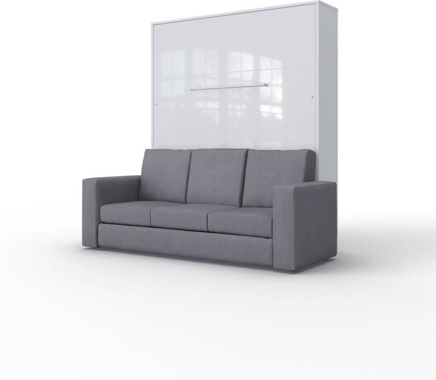 Maxima House INVENTO SOFA Elegance Verticaal Vouwbed Inclusief Hoekbank Logeerbed Opklapbed Bedkast Inclusief LED Hoogglans Wit + Antraciet Sofa 200x160 cm