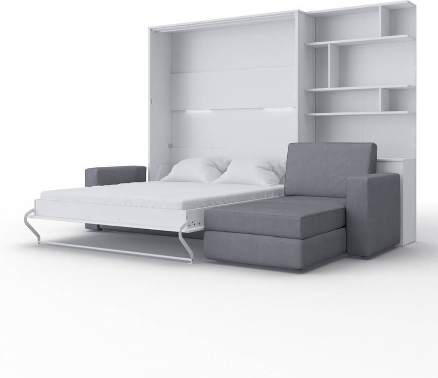 Maxima House INVENTO SOFA MAX Elegance Verticaal Vouwbed Inclusief Hoekbank + Kast Logeerbed Opklapbed Bedkast Inclusief LED Wit Hoogglans 200x160 cm - Foto 2