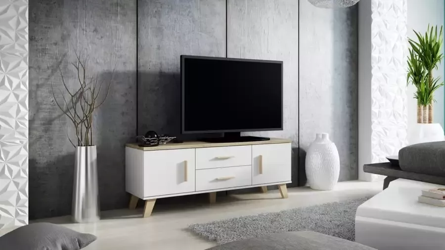 Maxima House LOTTA TV Meubel TV Kast Wit Eiken Scandinavisch Design 45x140x40 cm