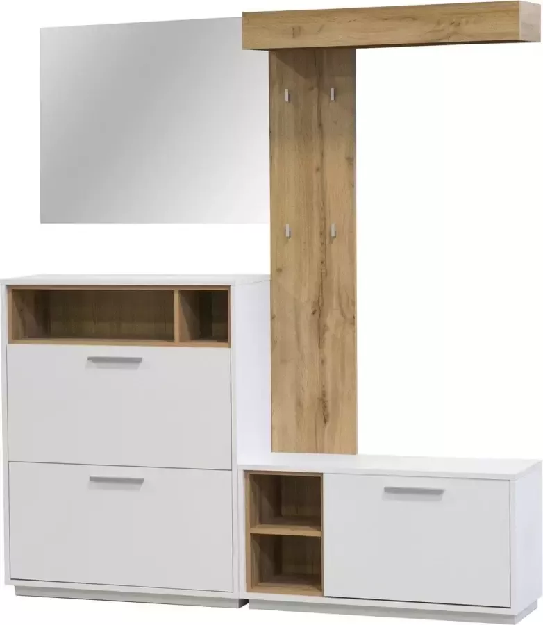 Maxima House MILANO Hall Tree Kapstok Dressoir Wit lichte Eiken 198 x 177 x 32 cm