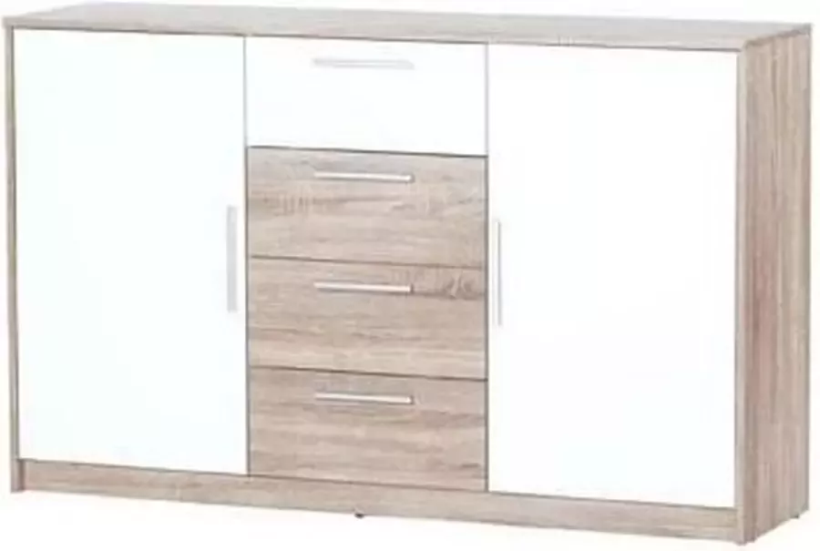 Maxima House MILO Sideboard Kast Dressoir Commode Wit Licht eiken 84 x 145 x 38 cm