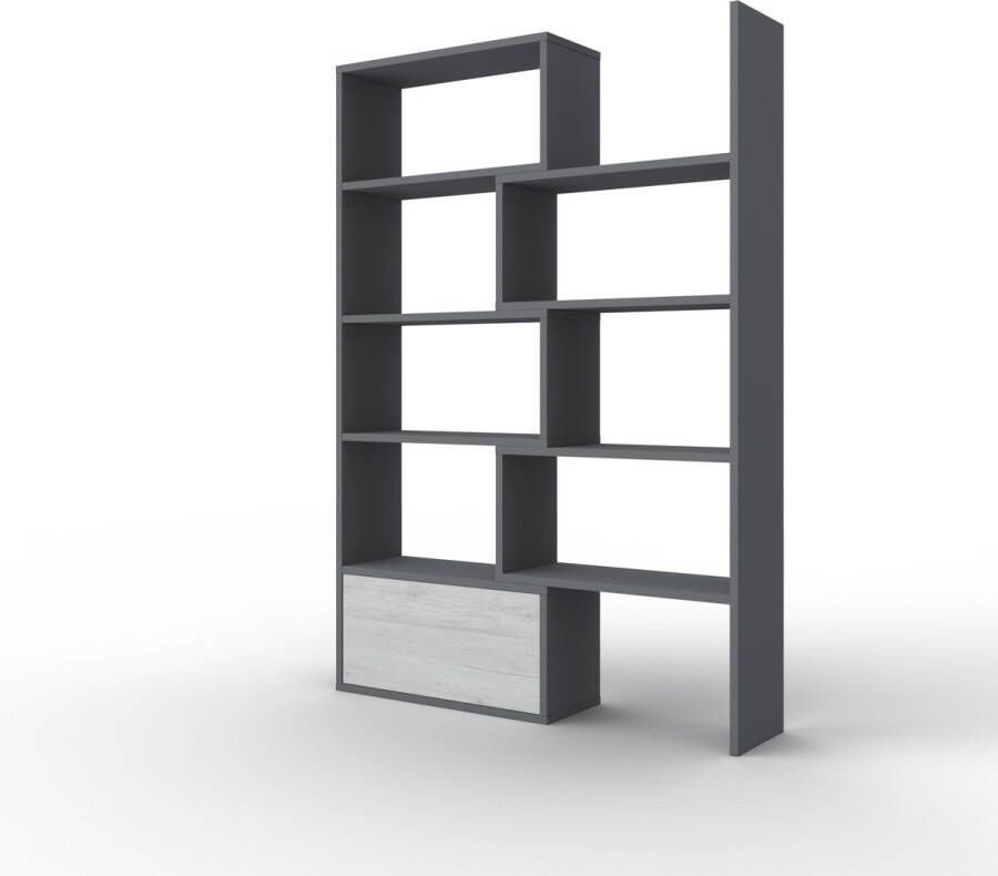 Maxima House PACO Premium Boekenkast Vakkenkast Hoekkast Boekenrek Kamerscherm Scheidingswand Room Divider Grijs Monaco Wit Verstelbaar Moderne Look 188x74-130x29 cm