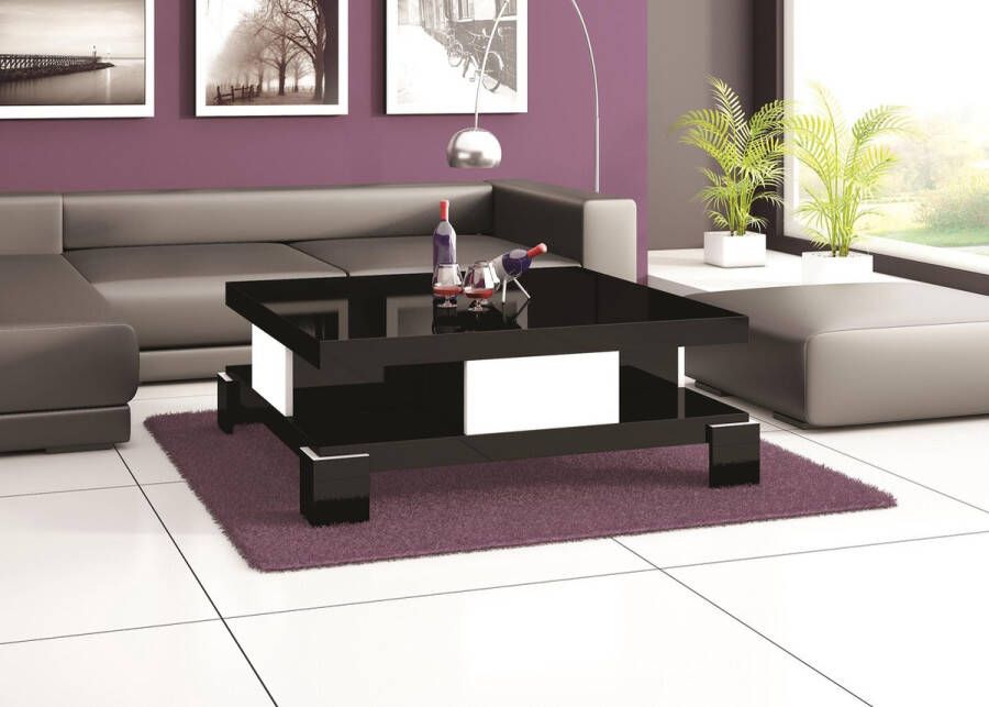 Maxima House SALINA Salontafel Vierkant Zwart Wit Hoogglans Modern Design 40 x 100 x 100