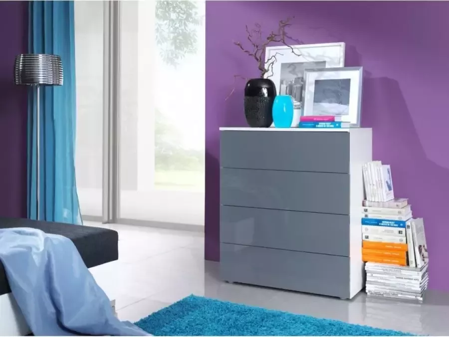 Maxima House TEXAS Dressoir Wit Hoogglans Grijs Kast Commode Modern Design 80 cm