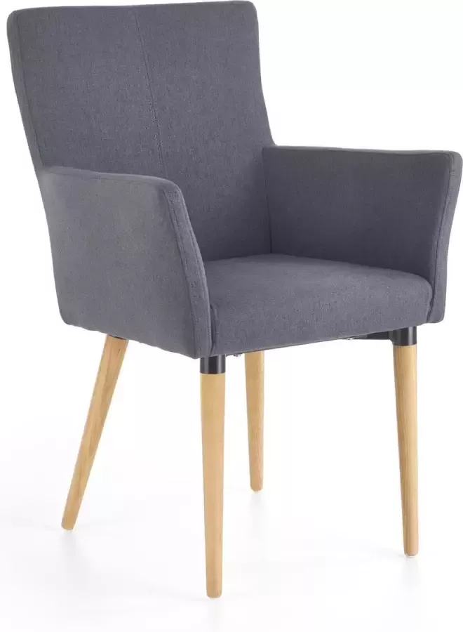 Maxima House VASO stoel met armleuningen Donkergrijs Houten stoelpoten Scandinavisch Design Kuipstoel Eetkamerstoel Stof (per 2 stuks)