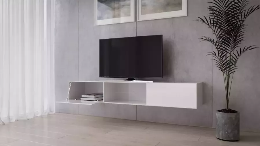 Maxima House VIGO II Zwevend TV Meubel inclusief LED TV Meubel Hoogglans Wit Wit TV Kast Meubel Modern Design 30x180x40 cm