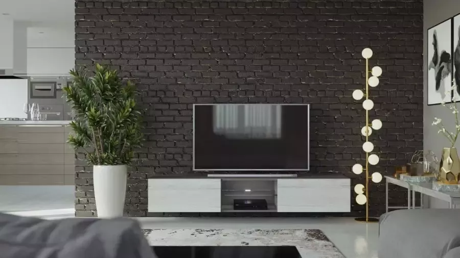 Maxima House VIGO II Zwevend TV Meubel inclusief LED TV Meubel Monaco Eik Grijs- TV Kast Meubel Modern Design 30x180x40 cm