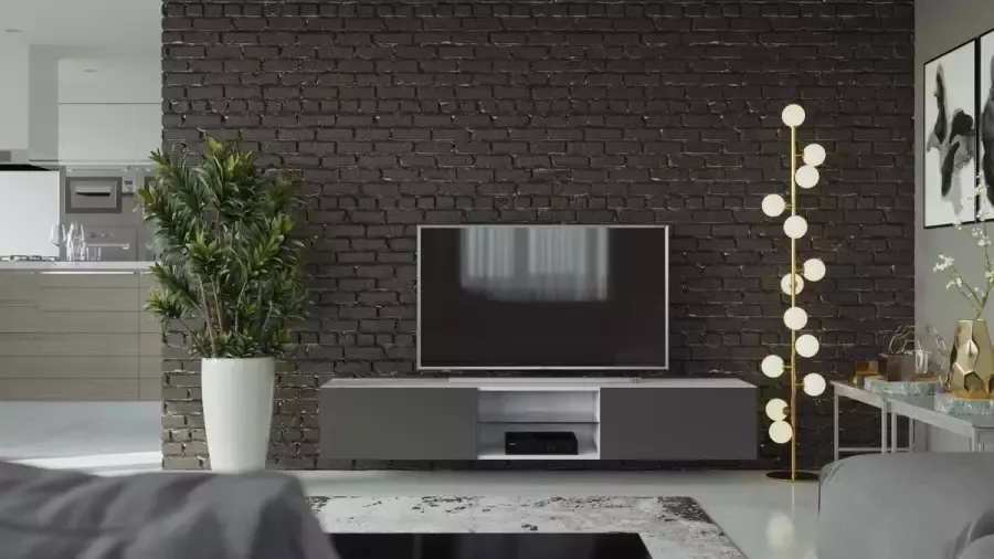 Maxima House VIGO II Zwevend TV Meubel inclusief LED TV Meubel Wit Grafiet TV Kast Meubel Modern Design 30x180x40 cm