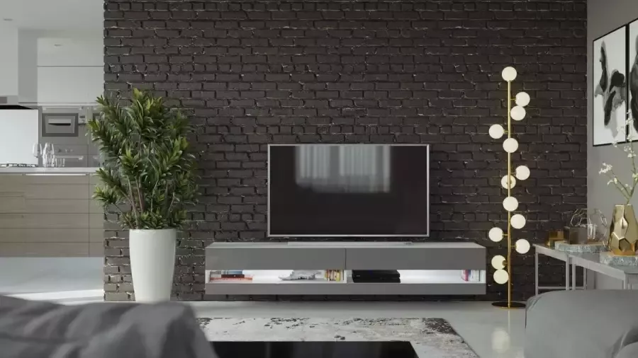 Maxima House VIGO III Zwevend TV Meubel inclusief LED TV Meubel Hoogglans Grijs Wit TV Kast Meubel Modern Design 30x180x40 cm