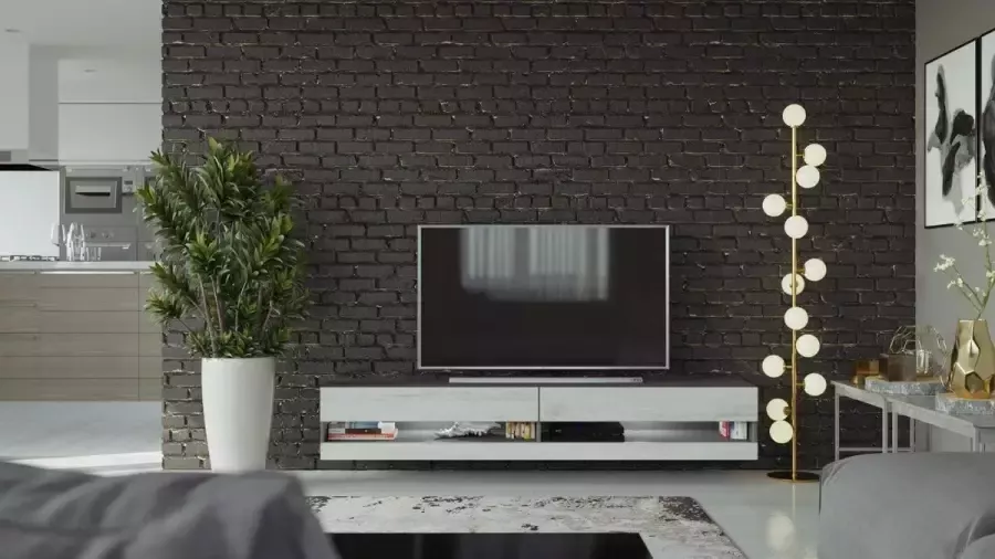 Maxima House VIGO III Zwevend TV Meubel inclusief LED TV Meubel Monaco Eik Grijs TV Kast Meubel Modern Design 30x180x40 cm