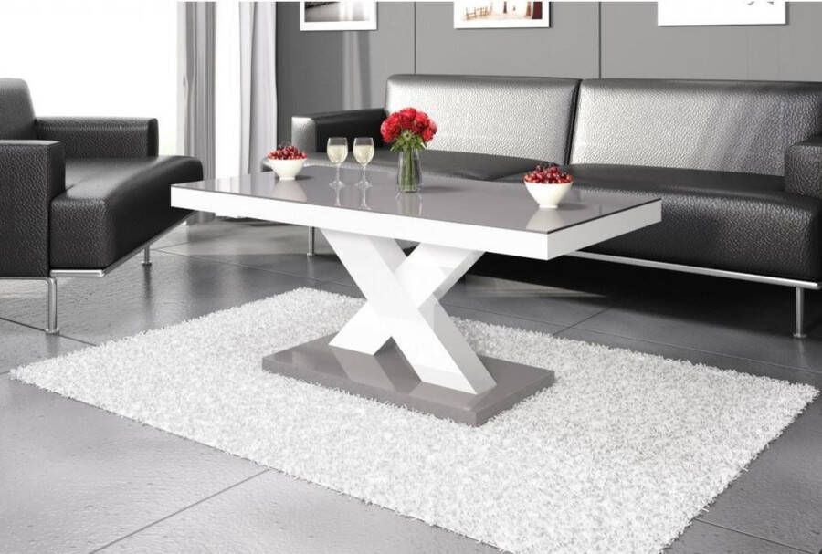 Maxima House XENON Salontafel Koffietafel 120cm Hoogglans Grijs Wit Modern Design