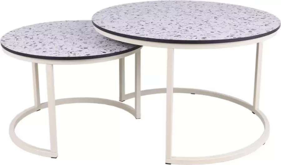 MaximaVida ivoor ronde salontafel set Lucca XL 75 en 58 cm – terrazzo look