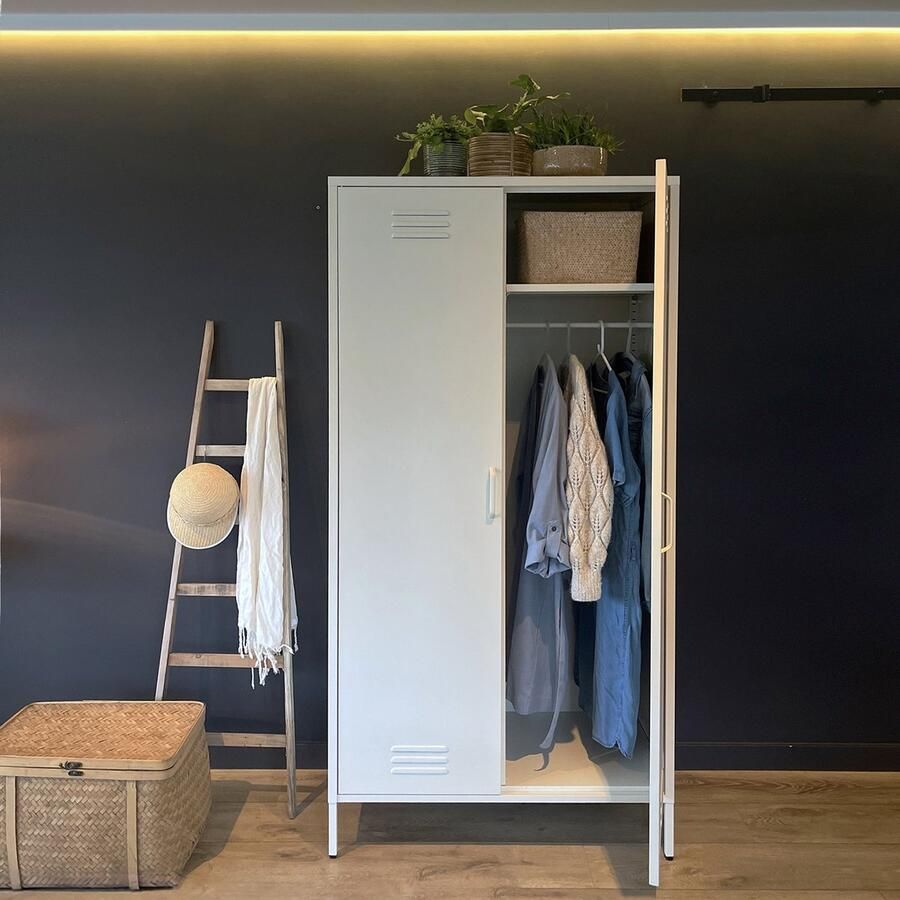 MaximaVida metalen kleding lockerkast Finn 90 x 50 x 185 cm ivoor 4 schappen