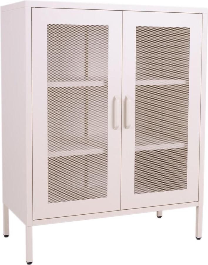 MaximaVida metalen locker vitrine kast Finn 100 x 80 x 40 cm ivoor 2 schappen