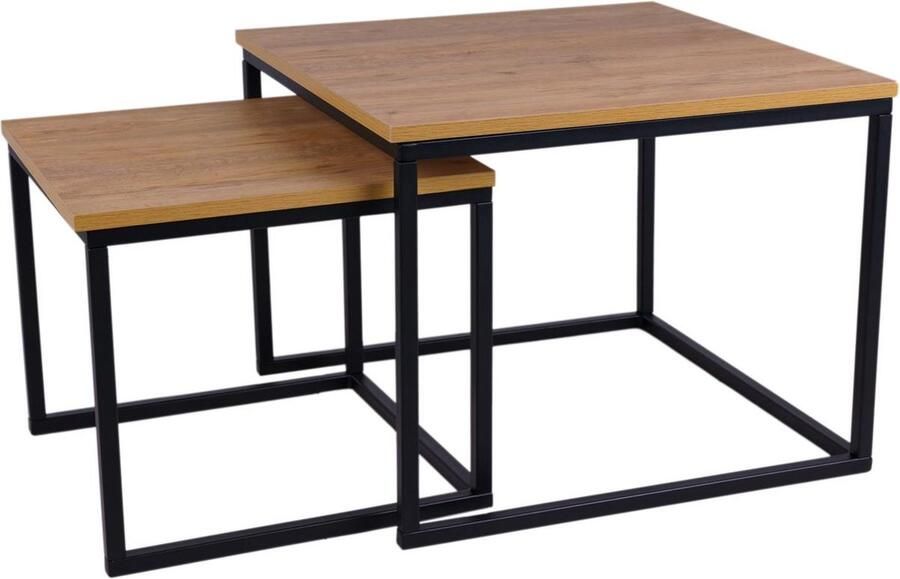 MaximaVida vierkante salontafel set Kiev XL 60 cm rustiek eikenhout fineer