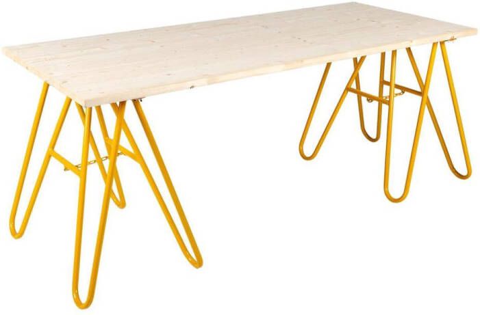 MaximaVida vurenhouten tafel Heidelberg 180 cm okergele schragen - Foto 1