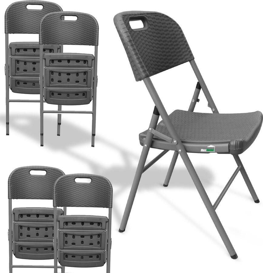 MaxxGarden Klapstoelen Set Tuinstoel Opvouwbaar Rattan Zwart 4 stuks – 51x45x85cm