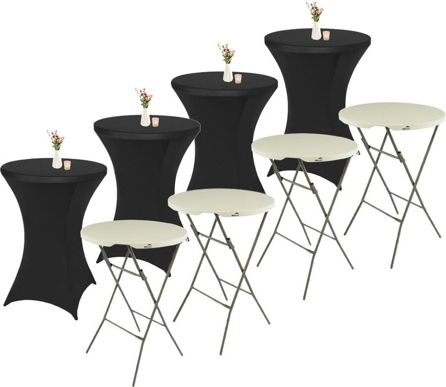 MaxxGarden Statafel 4 stuks + cover Cocktailtafel Receptie Klaptafel Receptietafel Incl. 4x zwarte Statafelrok ø80 x 115cm Wit