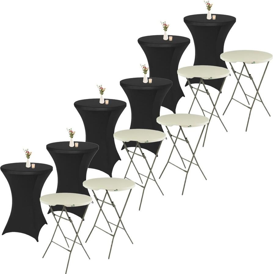 MaxxGarden Statafel 6 stuks + cover Cocktailtafel Receptie Klaptafel Receptietafel Incl. 6x zwarte Statafelrok ø80 x 115cm Wit