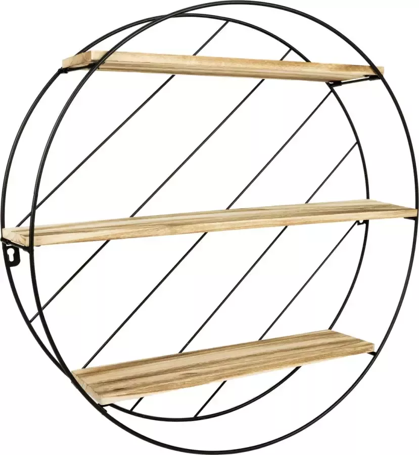 MaxxHome Wandrek rond Deco Industrieel Metaal en MDF hout 3 planken Zwart metalen rek - Foto 2