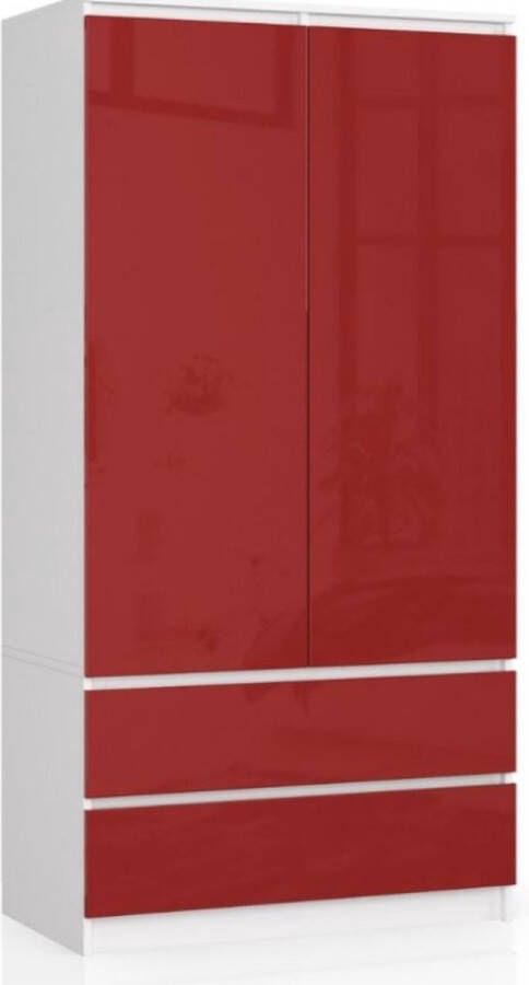 Maxy-shop Kledingkast Glans 90 cm Wit rood glanzend