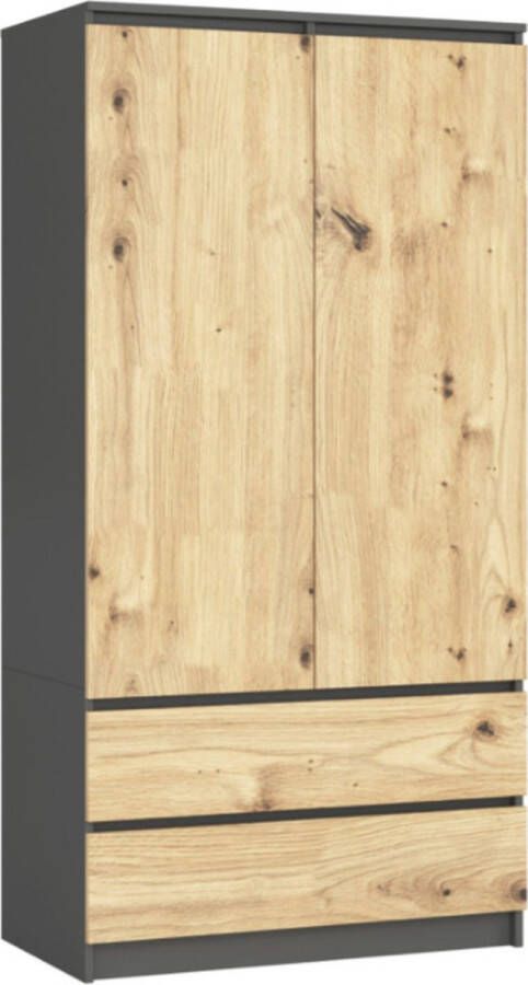 Maxy shop Kledingkast Met lades -Tweekleurig Grijs Grenen Legplanken Roedestang