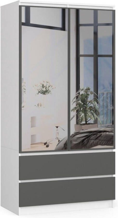 Maxy-shop Kledingkast Met Spiegel 90 cm 2 kleurig Wit Grijs