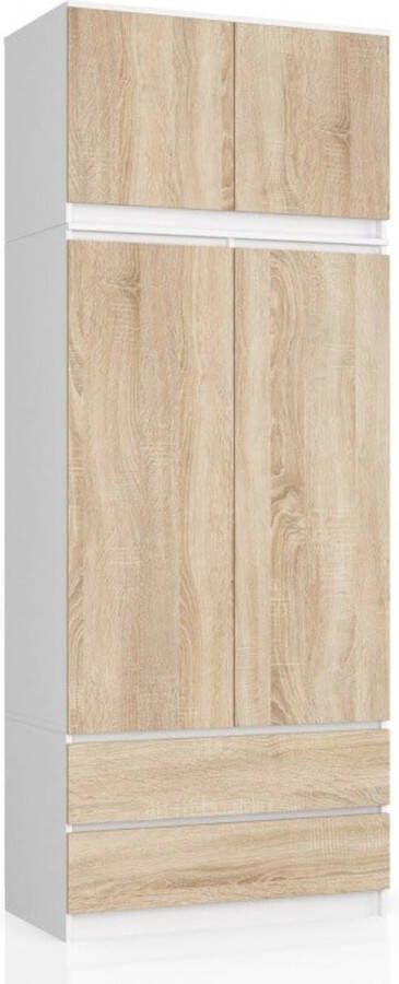 Maxy-shop kledingkast XL Extra hoog Wit Licht Eiken