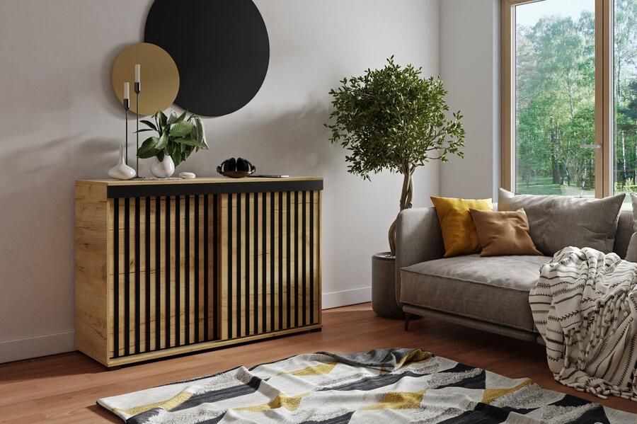 Maxy-shop Dressoir Malaga 140 cm Eiken Zwart 1