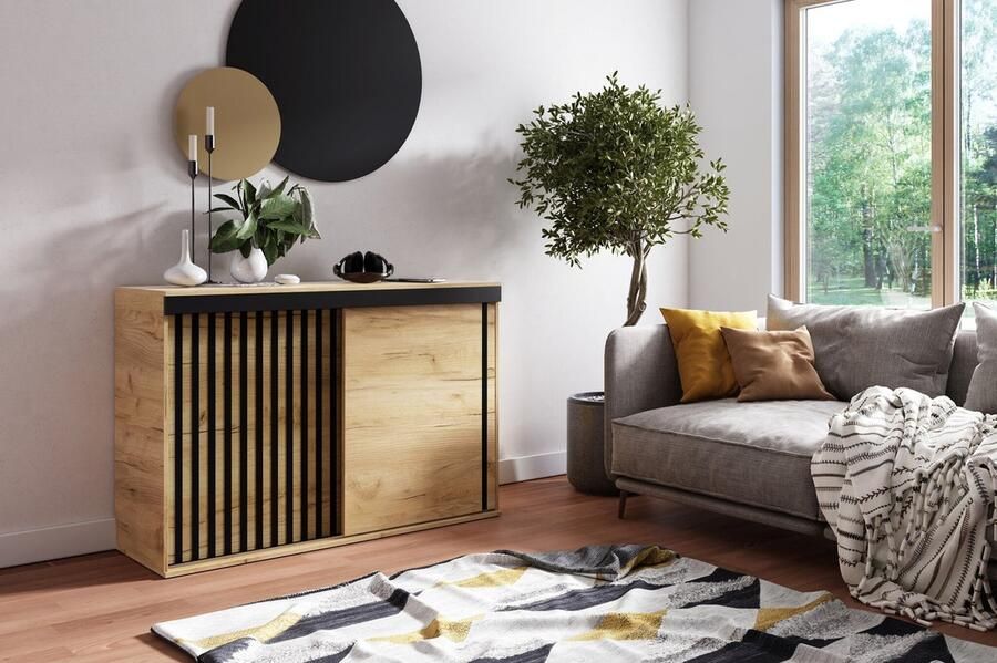 Maxy-shop Dressoir Malaga 140 cm Eiken Zwart 2