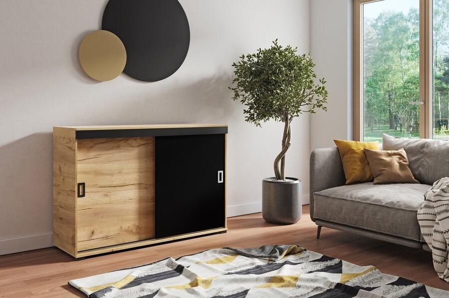 Maxy-shop Dressoir Malaga 140 cm Eiken Zwart